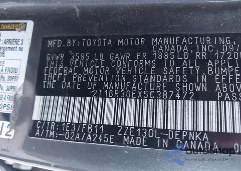 2005 Toyota Corolla Le from USA, damaged, VIN 2T1BR30EX5C387472